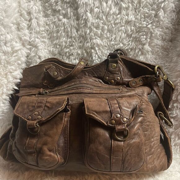ABACO made in France rustic lBrown Leather Medium Satchel/Shoulder Bag - Picture 7 of 14
